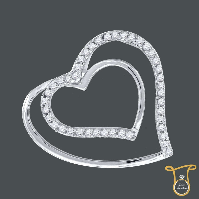 Round Cubic Zirconia CZ Womens Sterling Silver Double Heart Fashion Pendant, Pendants, Silverine, Jawa Jewelers