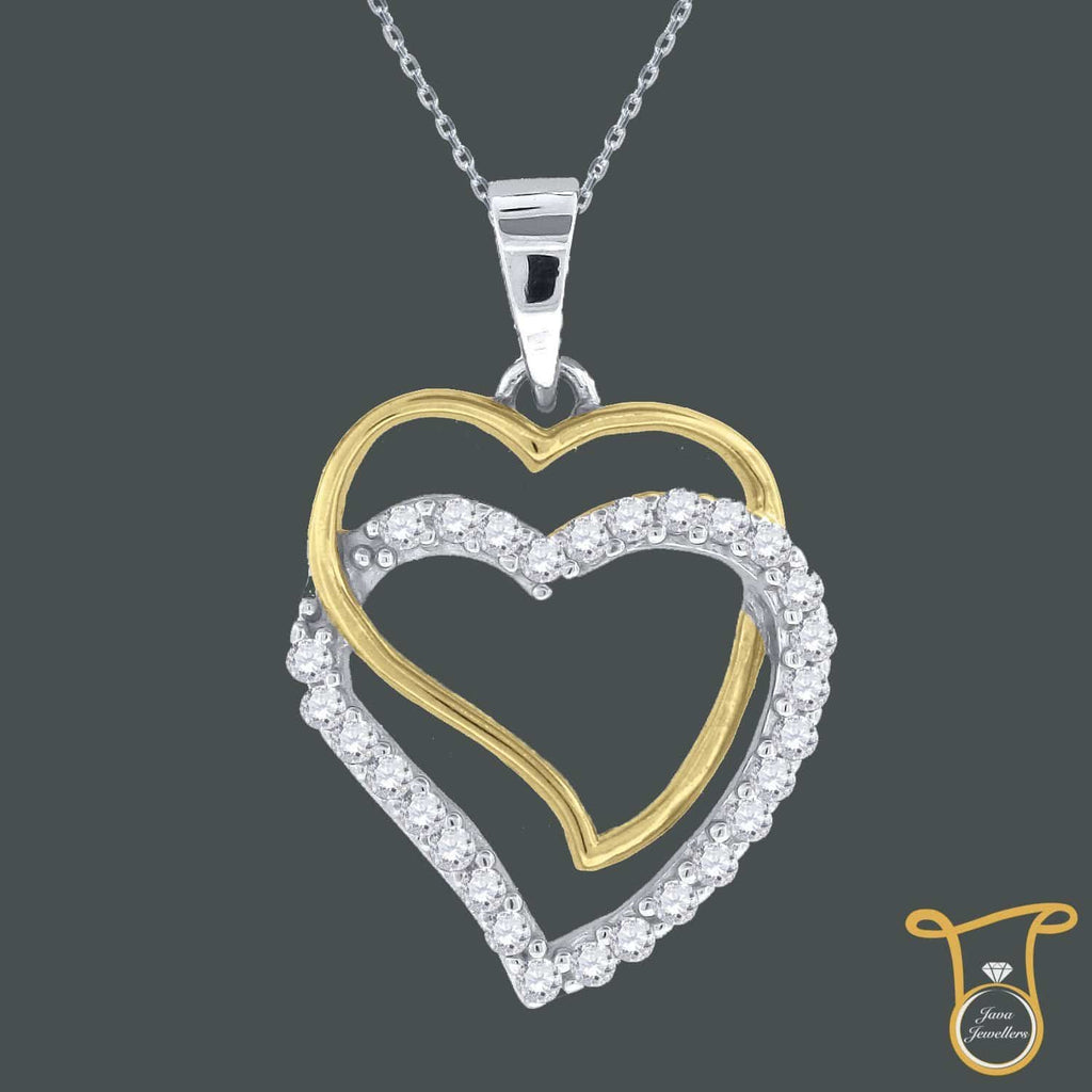 Yellow-tone Sterling Silver Round Cubic Zirconia CZ Double Heart Fashion Pendant, Pendants, Silverine, Jawa Jewelers
