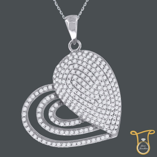 Round Cubic Zirconia CZ Sterling Silver Heart Fashion Pendant, Pendants, Silverine, Jawa Jewelers