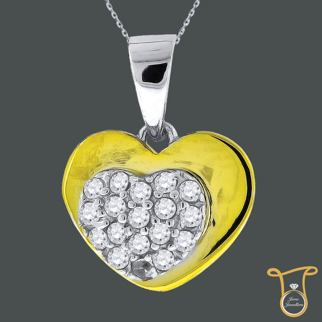 Yellow-tone Sterling Silver Round Cubic Zirconia CZ Double Heart Fashion Pendant, Pendants, Silverine, Jawa Jewelers