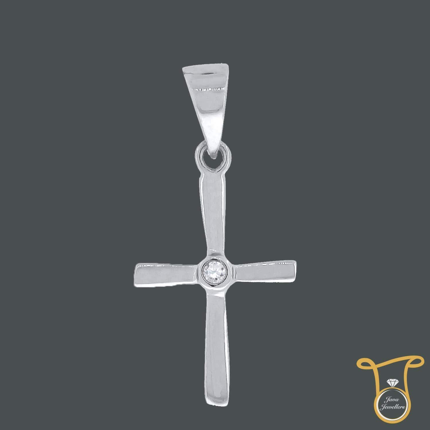 Round Cubic Zirconia CZ Sterling Silver Cross Fashion Pendant, Pendants, Silverine, Jawa Jewelers