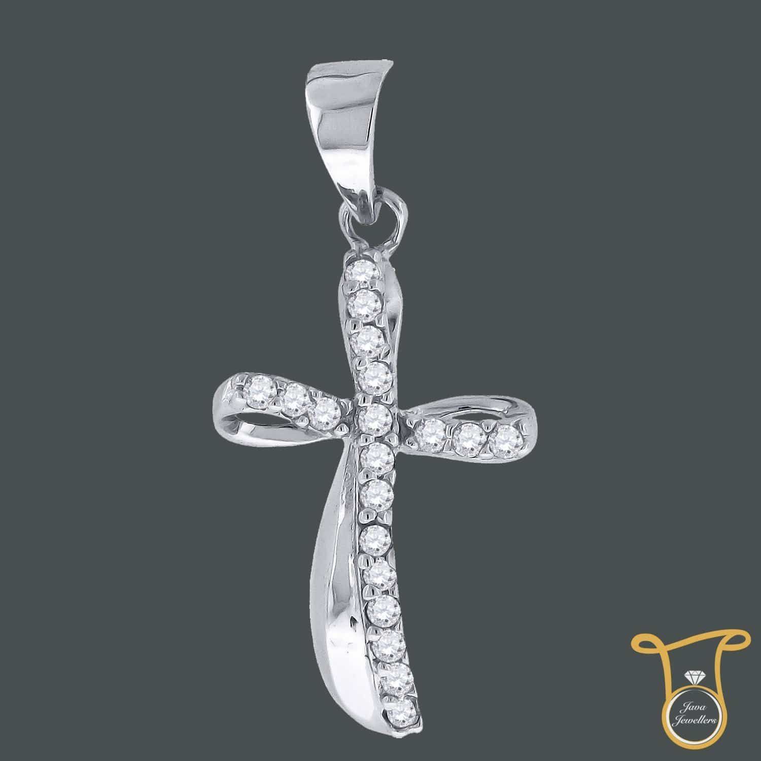 Sterling Silver Round Cubic Zirconia CZ Cross Fashion Pendant, Pendants, Silverine, Jawa Jewelers