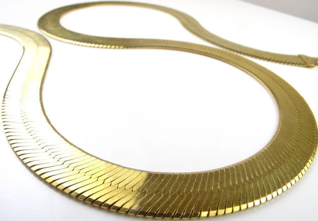 Solid 10k Yellow Gold Herringbone Necklace | 20 Inch Length 9mm Width | Unisex Chain For Men Women