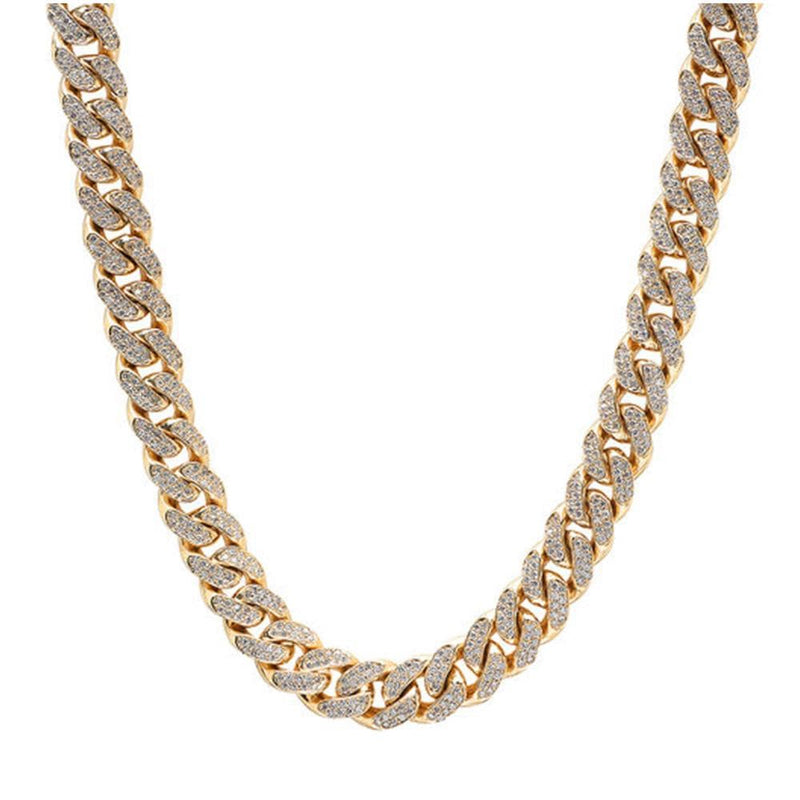 11MM 10K Yellow Gold 18CT Diamond Chain Necklace 28 Inches