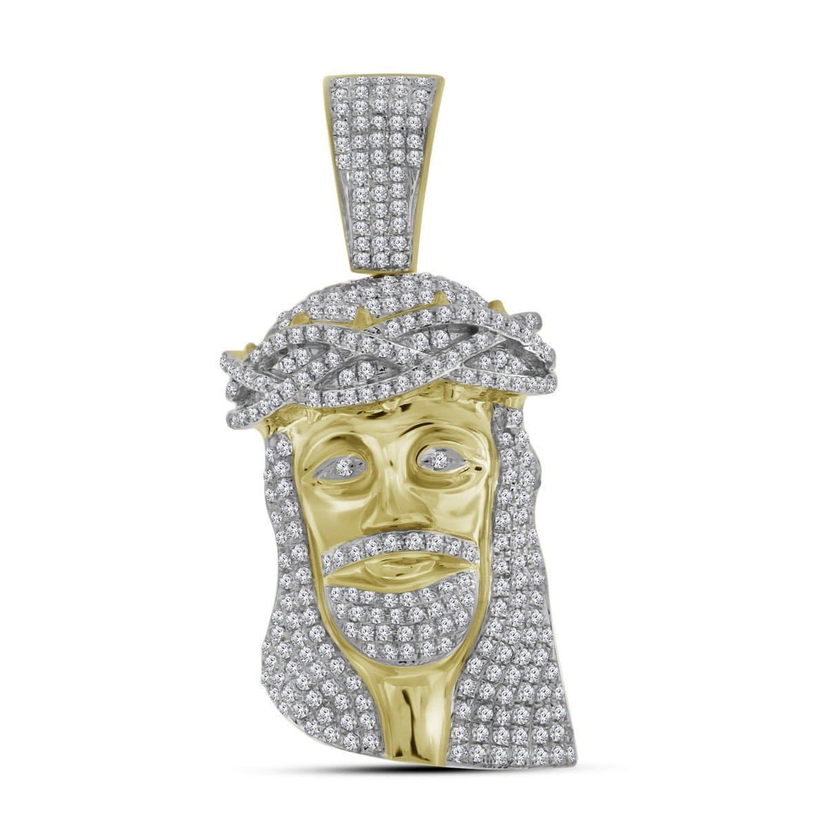 10kt Yellow Gold Diamond 1-3/4 Cttw Jesus Christ Head Charm Pendant, Pendants, Jawa Jewelers, Jawa Jewelers