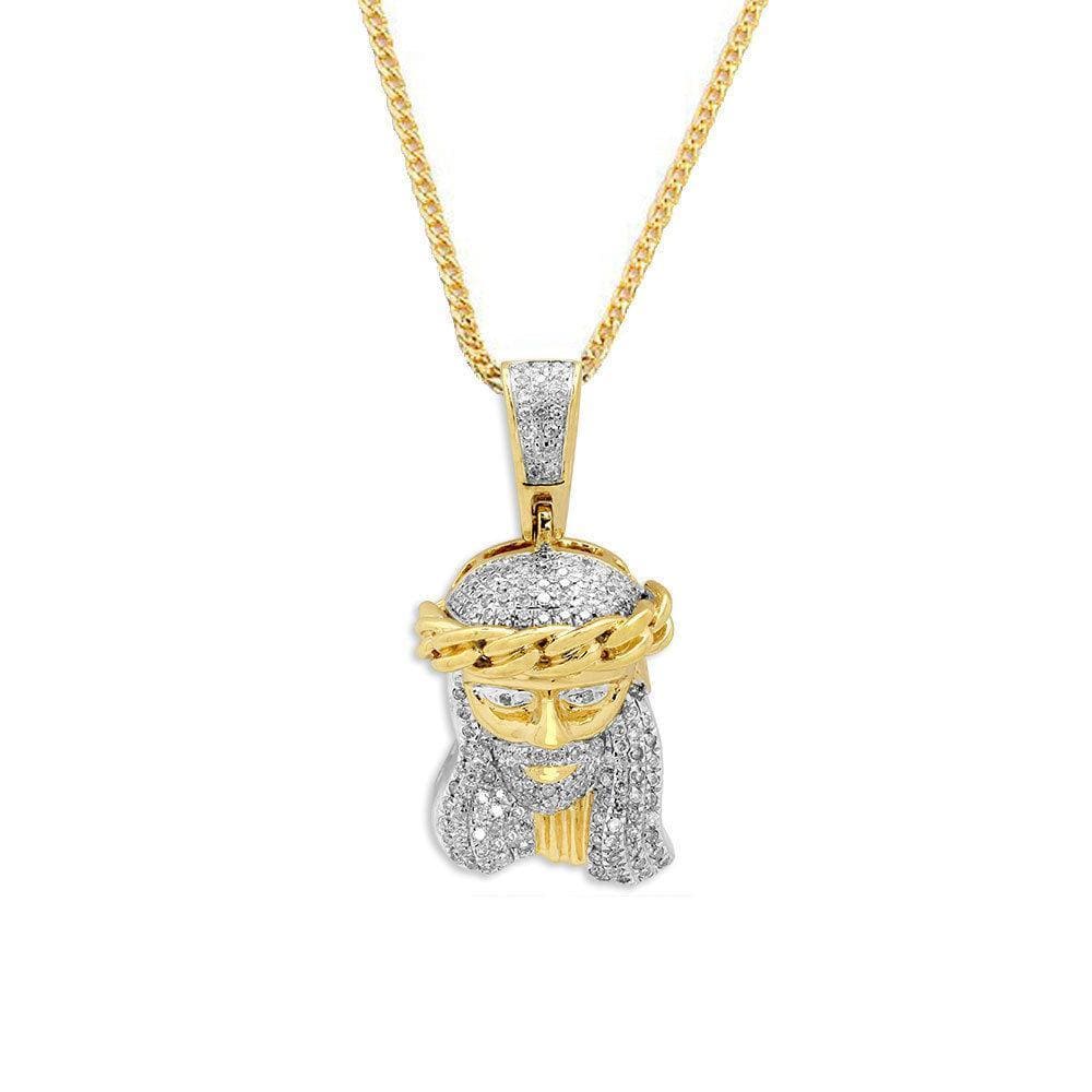 10KT Yellow Gold 0.33CTW Diamond Jesus Face Pendant - Jawa Jewelers