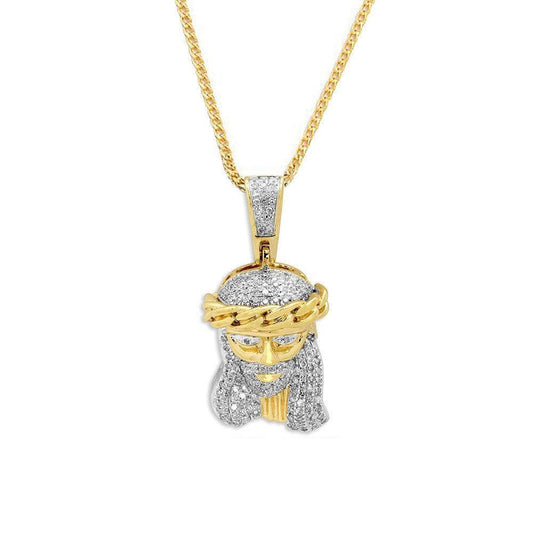 10KT Yellow Gold 0.33CTW Diamond Jesus Face Pendant - Jawa Jewelers