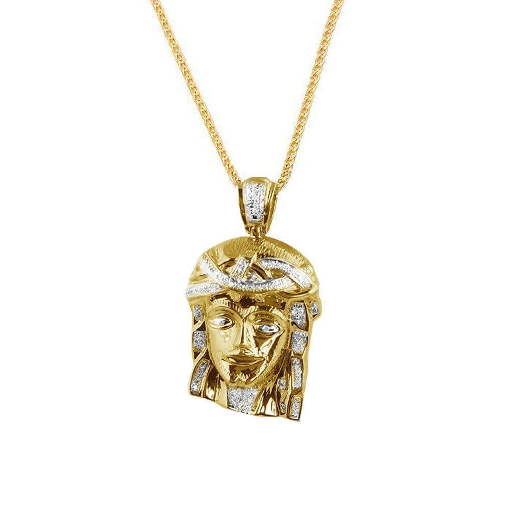 14K Yellow Gold Finish Sterling Silver 0.30ctw Diamond Jesus Pendant, Pendants, JJ-AG, Jawa Jewelers