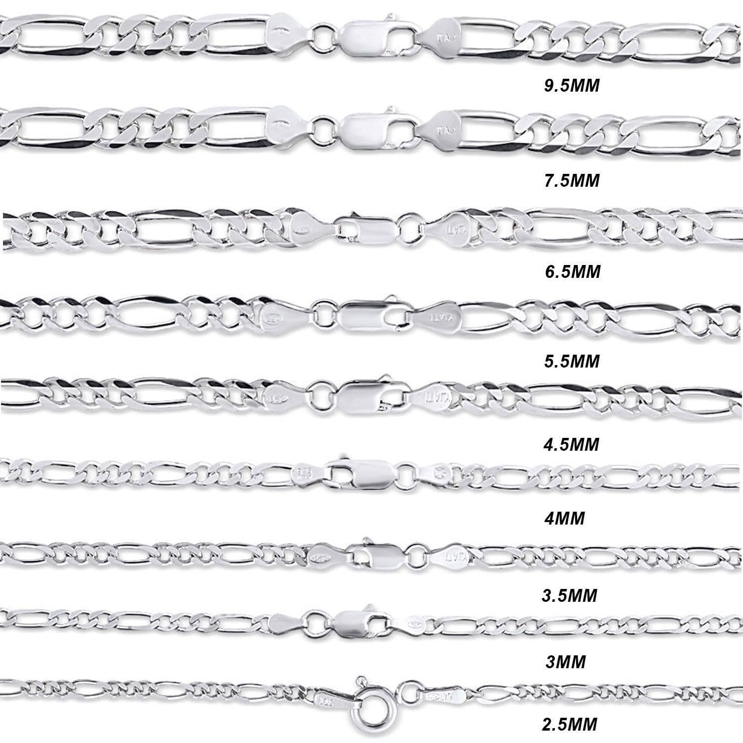 9.5MM 925 Sterling Silver Figaro Link Chain Necklace