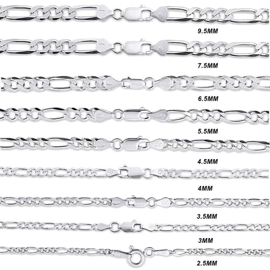 7.5MM 925 Sterling Silver Figaro Link Chain Necklace, , Jawa Jewelers, Jawa Jewelers