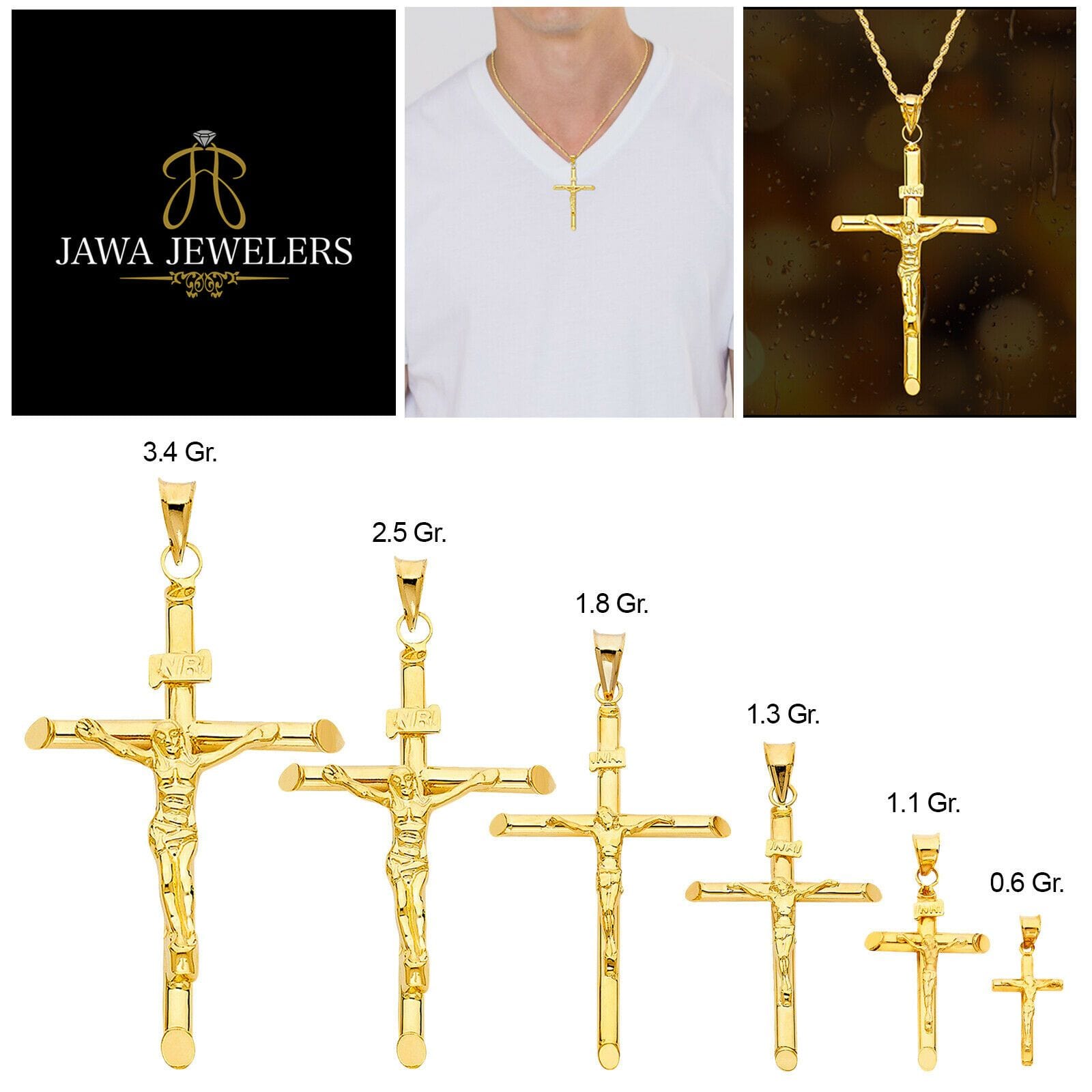 14k Real Yellow Gold Jesus Crucifix Religious Cross Pendant