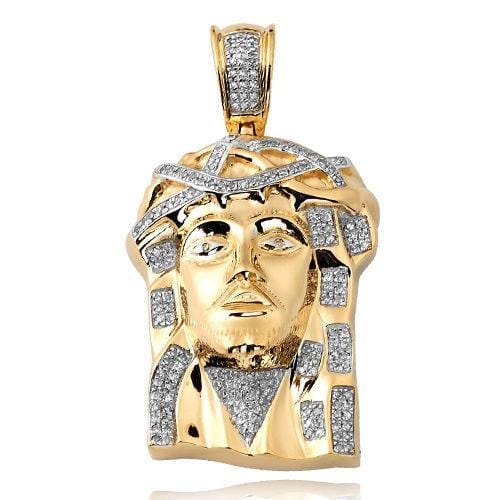 Mens Solid Back 0.50CTW Diamond 10K Yellow Gold Jesus Face Pendent, Pendants, Jawa Jewelers, Jawa Jewelers